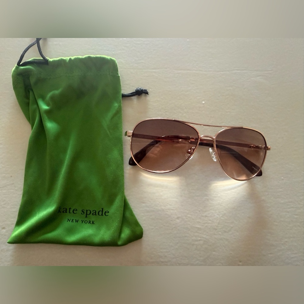 Kate Spade Rose Gold Aviator Sunglasses with Green Pouch